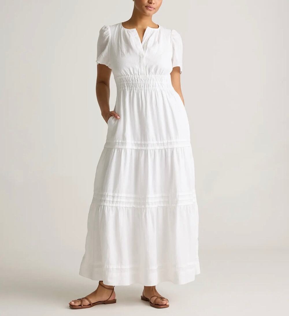 Quince White Linen Tiered Maxi Dress Women’s Size Small